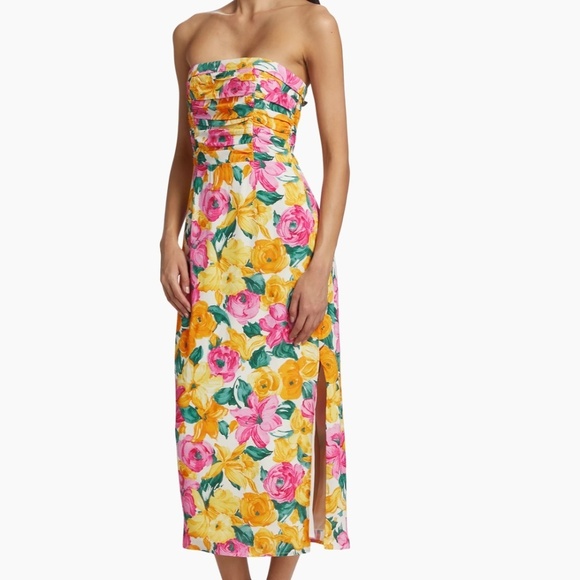 NWT Wayf Strapless Ruched Midi-Dress - Picture 1 of 13